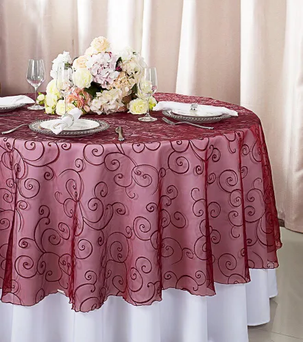 Vista 22 de Manteles de organza bordados redondos de 90 pulgadas, manteles de organza para bodas, fiestas, banquetes, eventos, color verde manzana