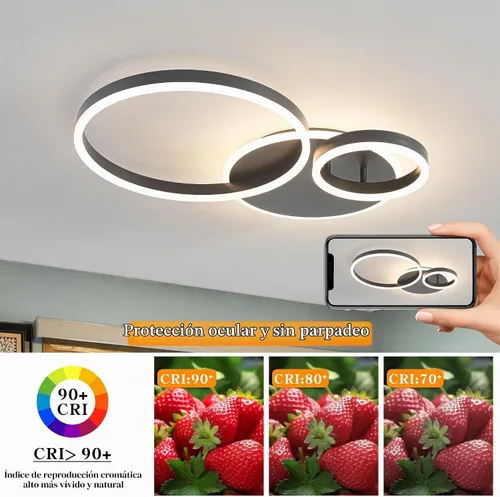 Vista 7 de O'NEELDY Moderna lámpara de techo LED regulable de montaje empotrado con control remoto de anillo de acrílico, 48W 3000K-6000K ajustable, lámpara
