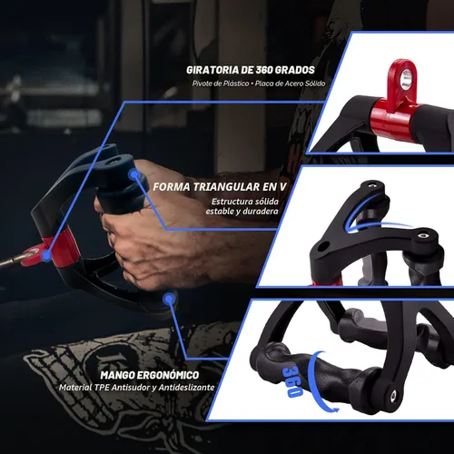 Vista 3 de HXD-ERGO Mango doble D para máquina de cable, accesorio ergonómico de cable con mango de fila, agarre de barra triangular en V, accesorios