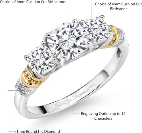 Vista 2 de Gem Stone King Plata de ley 925 y oro amarillo de 10 quilates construye tu propio anillo de compromiso personalizado de 0236 pulgadas y 0137
