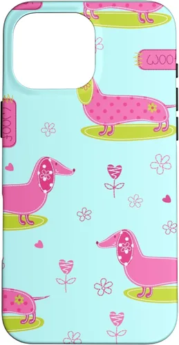Vista 18 de Funda para iPhone 13 Dachshund Pattern turquoise Flowers Weiner Dog Lover