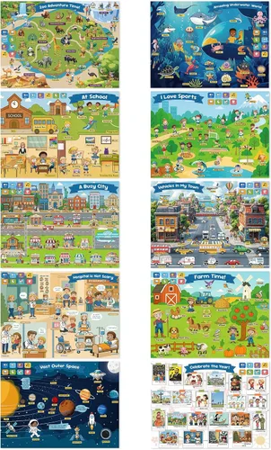 Vista 8 de Juguetes educativos para niños mayores de 2 años, bolígrafo parlante con 20 carteles interactivos de aprendizaje para niños pequeños, actividades