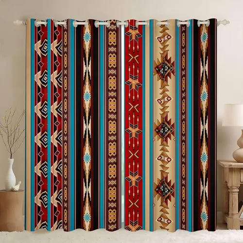 Vista 32 de Cortinas opacas de estilo bohemio occidental de 76 x 45 pulgadas, cortinas y cortinas de atrapasueños de vaca, cortinas del suroeste, cortinas