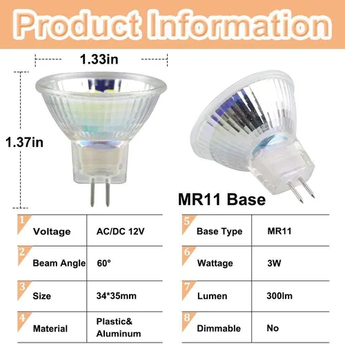 Vista 2 de Bombillas LED de 3 W, focos LED GU4.0 no regulables de 300 lúmenes, equivalente a 40 vatios, CA/CC 12V, blanco frío 6000k, paquete de 6
