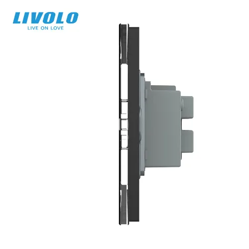 Vista 3 de LIVOLO Combo Interruptor de Salida, 15A 110-250V, Panel de Vidrio, 1 Gang+1 Enchufe Negro