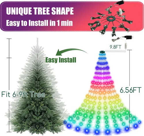 Vista 10 de Luces inteligentes para árbol de Navidad, línea colgante de 6.5 pies que va sobre el árbol, 200 luces LED que cambian de color multicolor