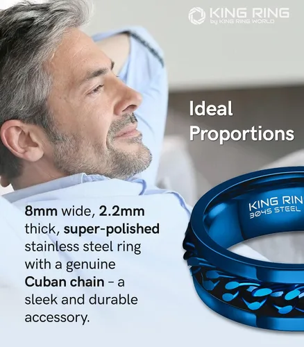 Vista 6 de King Ring Anillo giratorio de 0.315 pulgadas, anillo plano pulido fino para hombres y mujeres con cadena cubana, diseñado en Estados Unidos