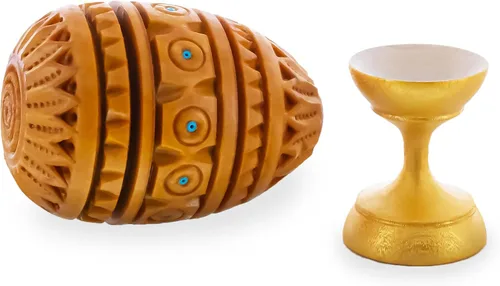 Vista 2 de BestPysanky Huevo de Pascua de madera ucraniana tallado a mano en un soporte