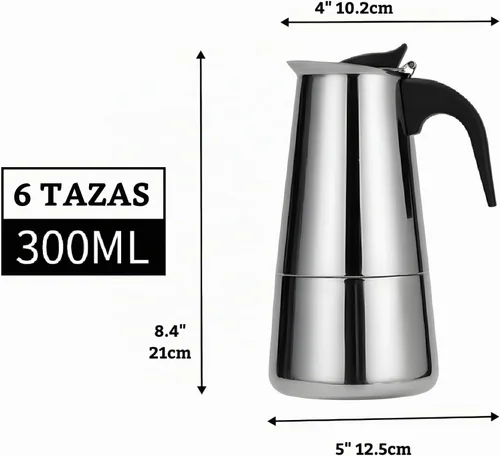 Vista 9 de Olla de café Moka de acero inoxidable, cafetera Moka para estufa, percolador de café, cafetera italiana, preparación de café cubano, cafetera Greca