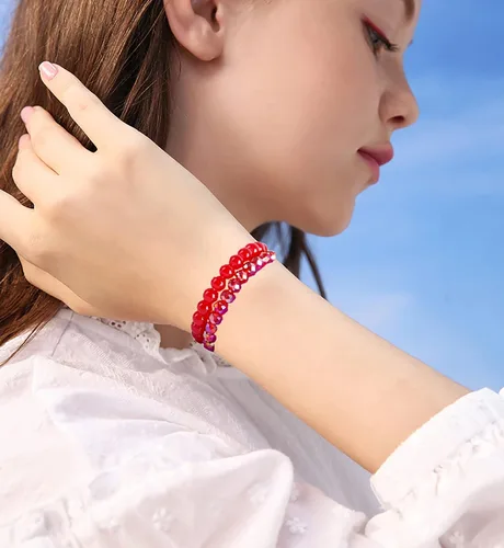 Vista 5 de Svovin 20 pulseras elásticas de cuentas de 0.315 pulgadas para mujer, cristal de cristal, hechas a mano, elásticas, multicolor, apilables, redondas