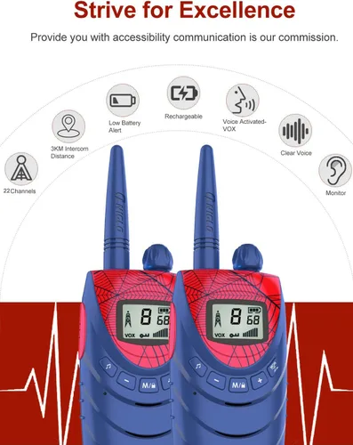 Vista 4 de QNIGLO Walkie Talkies para niños, paquete de 2 walkie talkies para niños, regalos para niños y niñas de 3, 4, 5, 6, 7, 8 años, senderismo al aire