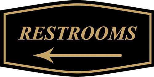 Vista 19 de Fancy Restrooms - Letrero de flecha izquierda (negro), pequeño, 1 paquete