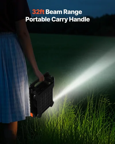 Vista 6 de VEVOR Ventilador solar recargable de 10000 mAh con linterna LED, ventilador portátil de 7 pulgadas inalámbrico con panel solar plegable de 4 W, 4