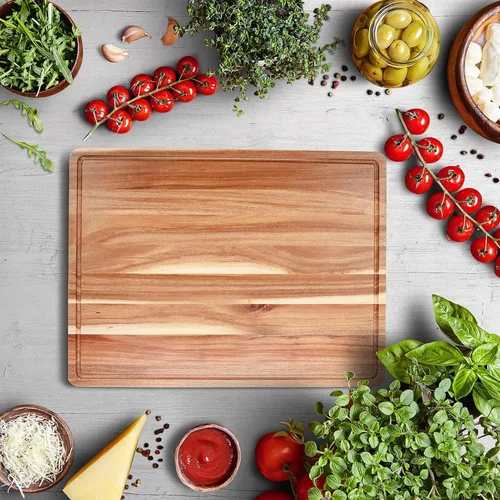 Vista 7 de GAOMON Tabla de cortar de madera extra grande de acacia, bloque de carnicero de 1.5 pulgadas de grosor, bloque de cocina de madera reversible, tabla