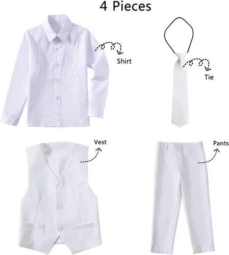 Vista 3 de Addneo Trajes formales de 5 piezas con camisa y chaleco, Blanco