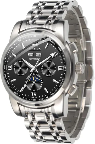 Vista 9 de OLEVS Relojes automáticos mecánicos de lujo de cara grande de acero inoxidable impermeable con calendario luminoso