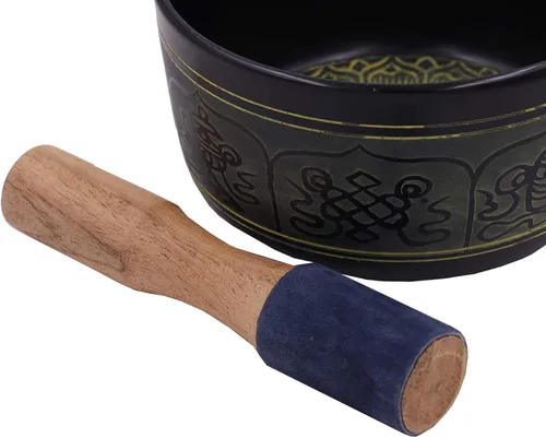 Vista 4 de Cuenco tibetano de madera dura envuelta en gamuza