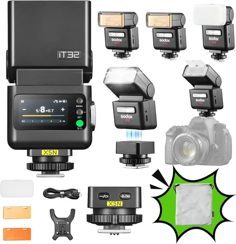 Vista 14 de GODOX iT32 TTL Flash de cámara para Canon con disparador de flash inalámbrico X5C, compatible con 5D Mark IV,5D Mark III,5D Mark II,6D Mark