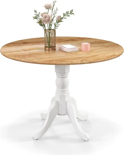 Vista 11 de Mesa de comedor redonda para 4, mesa de cocina rústica con mesa de 40 pulgadas, patas curvadas de caballete, mesa de tulipán de madera de goma, mesa