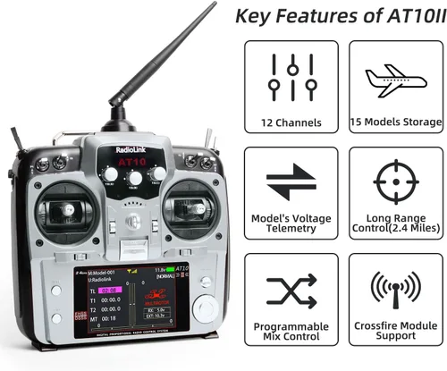 Vista 2 de Radiolink AT10II 12CH 2.4G Transmisor y receptor RC R12DS Gris
