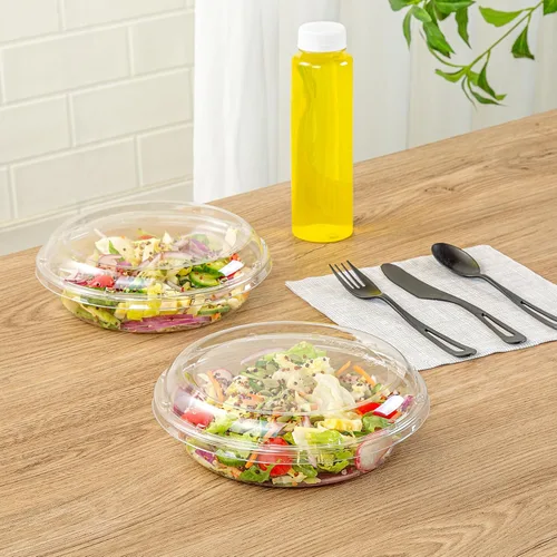 Vista 6 de Restaurantware Thermo Tek - Platos para servir de 7.5 x 2.4 pulgadas con tapas, 100 bandejas desechables para verduras, redondas para fiestas