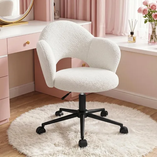Vista 11 de Homkdom - Silla de escritorio con ruedas, 3.94 pulgadas de grosor, cómoda silla de tocador de pétalos, silla giratoria sin brazos con respaldo