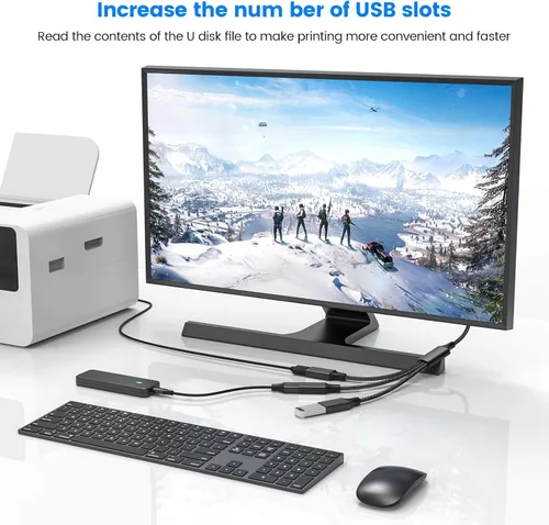Vista 3 de MOGOOD Expansor USB de 3 puertos, 1 cable de extensión macho a 3 hembra, trenzado y duradero, transferencia de datos rápida y división de carga