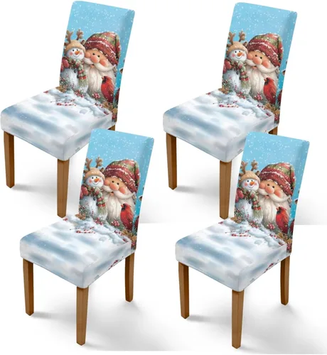 Vista 15 de Rnyleeg Fundas de silla de Navidad para sala de estar, diseño de muñeco de nieve azul, estampado de pájaros, fundas para sillas de comedor, 1