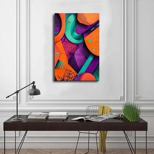 Vista 3 de Póster abstracto colorido – Cyberpunk Neon Highlights – Diseño retro futurista único para oficina y decoración del hogar, póster de lienzo