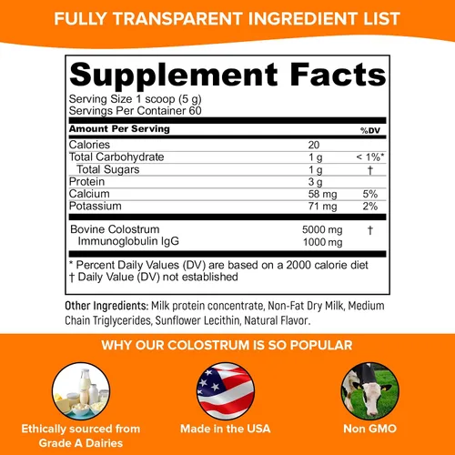 Vista 5 de Pure Velvet Polvo de calostro para la salud intestinal, hinchazón, crecimiento del cabello, apoyo inmunológico, proteína de calostro de origen
