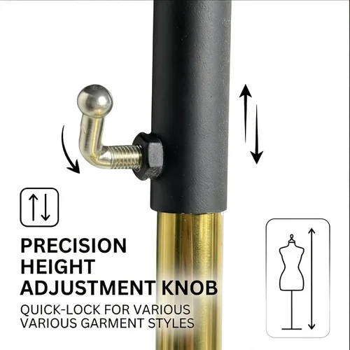 Vista 5 de Modelo de torso de maniquí femenino dorado y plateado con altura ajustable y soporte de base de metal para tienda de ropa al por menor (negro, L)