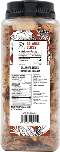 Vista 2 de Soeos Rodajas de Galangal 6 Onzas, Verificado Sin OMG, Kosher, Gran Galangal - Alpinia Galanga, Perfecto para Sopas Tom Yum y Tom Kha, Producto