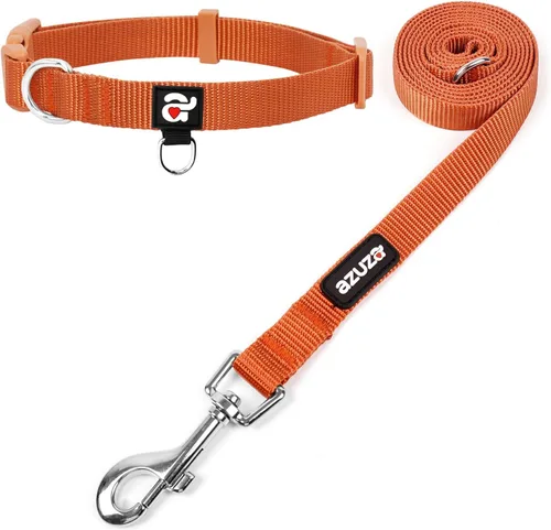 Vista 11 de azuza Juego de collar y correa de nailon para perro, correa de estilo básico fuerte y duradera con gancho para collar fácil de usar, disponible