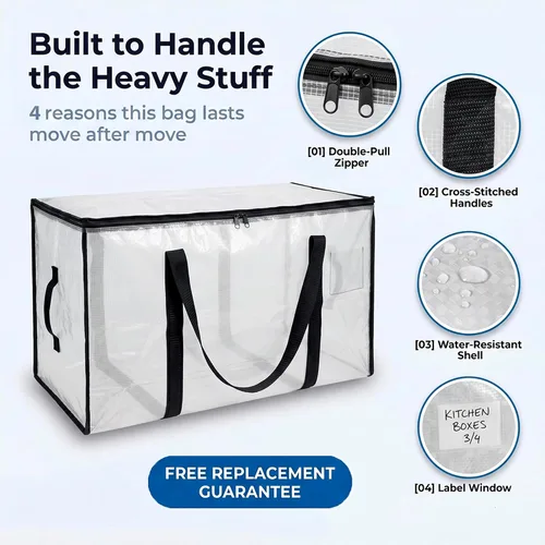 Vista 4 de ClearSpace Bolsas de mudanza o bolsa de almacenamiento de gran tamaño – Cajas grandes para mudanzas con correas de mochila, cremalleras y asas