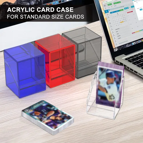 Vista 9 de KKU Paquete de 4 estuches para tarjetas, cajas de almacenamiento de tarjetas coleccionables, fundas acrílicas para tarjetas, caja de almacenamiento