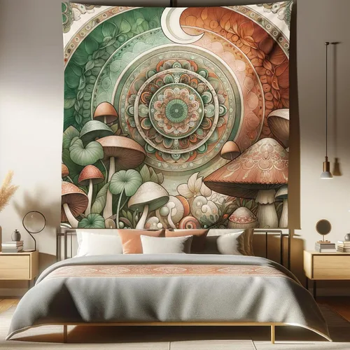 Vista 123 de Ambesonne Tapiz hippie, abrazo de hongos de ensueño y árbol de la vida místico y mandal verde, decoración de tela para colgar en la pared