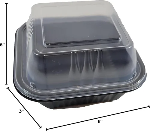 Vista 6 de [80 juegos] Bandeja de servir PP Pebble Box con tapa, contenedor de alimentos (6 x 6 pulgadas, 1 compartimento)