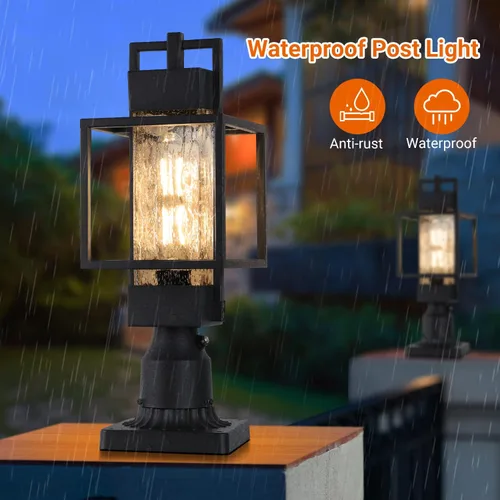 Vista 6 de 18" H Lámpara de poste al aire libre de atardecer hasta el amanecer 120V cableada, lámpara de poste de aluminio impermeable con base de montaje