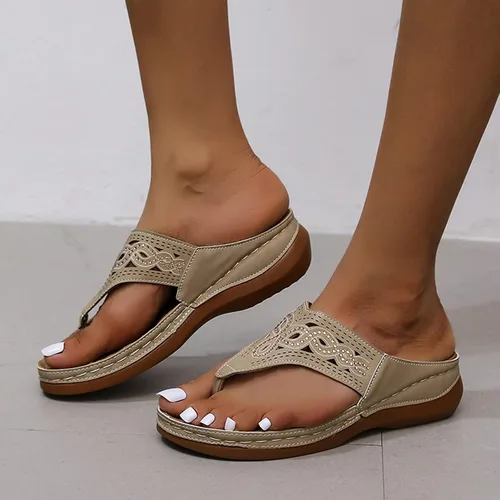 Vista 16 de Sandalias ortopédicas para mujer, pantuflas para caminar con soporte de arco, sandalias casuales antideslizantes A4# Caqui