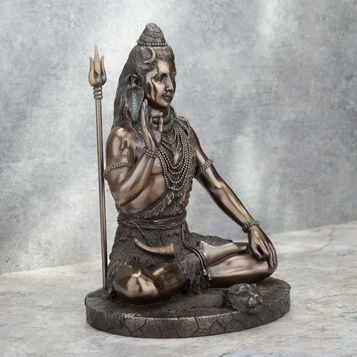 Vista 4 de Veronese Design Lord Shiva en meditación Pose Hindú Dios fundido en frío Resina Acabado Bronce Antiguo Estatua Escultura