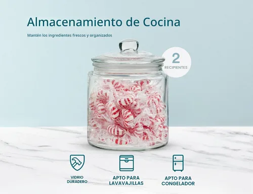 Vista 5 de KooK Tarros de almacenamiento de vidrio con tapas, 29 onzas (juego de 2), recipientes de cocina para azúcar, galletas, bolas de algodón, recipientes