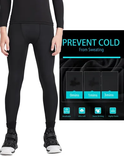 Vista 2 de Paquete de 4 pantalones de compresión para niños y jóvenes, mallas atléticas, capa base debajo de los pantalones, equipo para deportes de fútbol