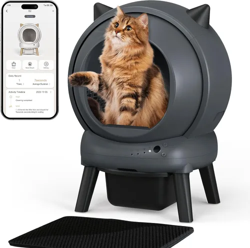 Vista 10 de G1 - Caja de arena autolimpiante, caja de arena automática para gatitos inteligentes con control de aplicación WiFi, sin olor, seguridad incluye Gris