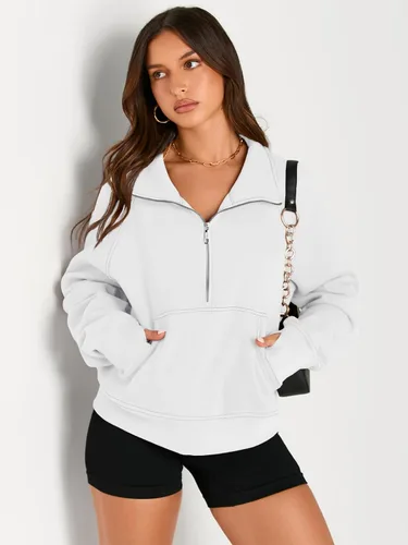 Vista 3 de AUTOMET Womens Sweatshirts Half Zip Cropped Pullover Fleece Quarter Zipper Hoodies Fall outfits Clothes Thumb Hole