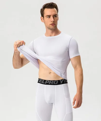 Vista 6 de Camisetas deportivas de compresión para hombre, camisetas deportivas de manga corta para entrenamiento, camisetas de secado fresco, camisetas