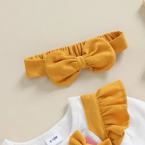 Vista 2 de Bonangber Ropa para bebé recién nacida, con volantes, manga larga, mameluco con diadema, lindo traje de otoño e invierno
