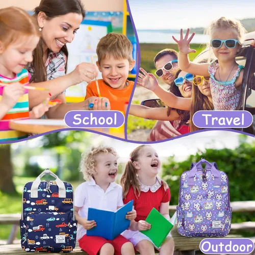 Vista 8 de VASCHY Mochilas de dinosaurio para niños, mochila preescolar ligera para niños pequeños