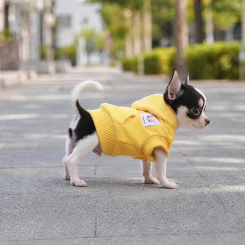 Vista 6 de LOPHIPETS Sudaderas con capucha de algodón para perros pequeños, chihuahua, ropa para cachorros, abrigo para clima frío, color amarillo, XXS