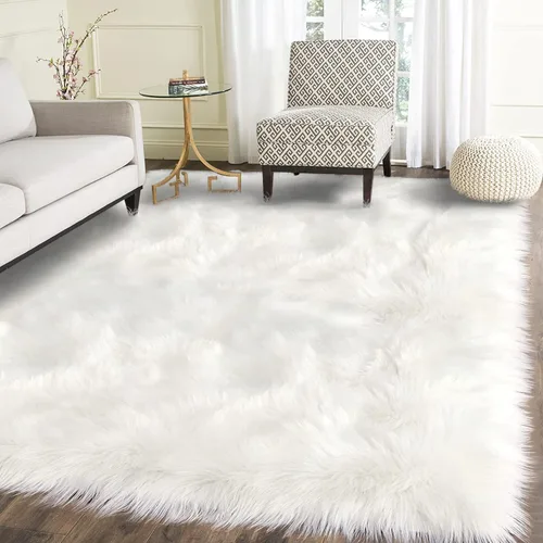 Vista 14 de Latepis - Alfombra rectangular de piel sintética tipo lana de oveja suave y esponjosa de estilo bohemio para sala de estar, dormitorio y residencias