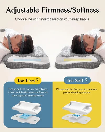 Vista 7 de Almohada para la apnea del sueño para usuarios de Cpap, almohadas ergonómicas ajustables de espuma viscoelástica para dormir de lado y espalda